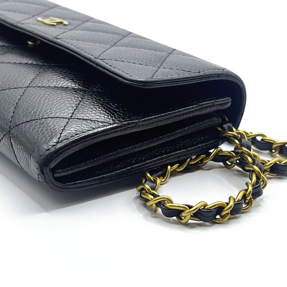 Authentic CHANEL CC Classic Caviar Flap Wallet Quilted Leather Chain Purse Black - Picture 8 of 14